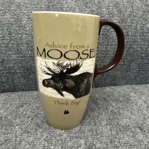 Cypress Home Advice from a Moose Tall Ceramic Coffee Mug Tan Brown 6 Inch